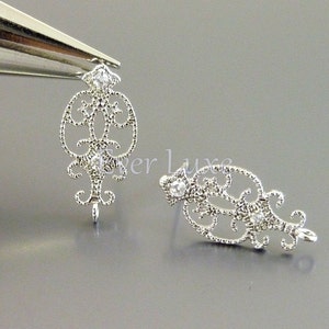 2 pieces / 1 pair Victorian style stud earrings / elegant cz cubic zirconia filigree earrings / jewelry E1691-BR (earrings)