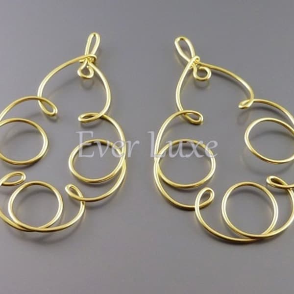 2 Multi-looped cloud filigree pendants, gold jewelry pendants, brass metal jewelry findings, jewelry supplies 1180-MG