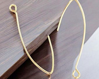 Alambres para aretes de marquesa chapados en oro de 14 quilates: accesorios de latón para aretes (35 mm)