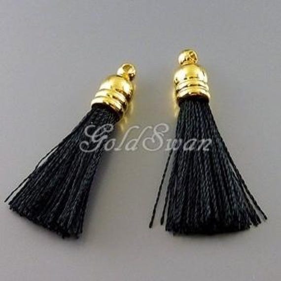 30mm Black Tassel Charms with Gold Bail – Made in Korea