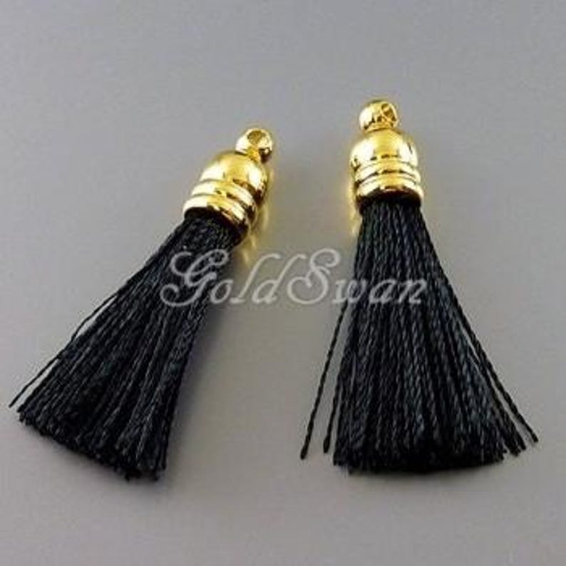 30mm Black Tassel Charms with Gold Bail – Made in Korea image 1