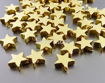 Cuentas de estrella doradas brillantes: artículos de joyería de latón (8 mm, 4 piezas)