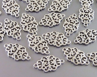 4 pcs shiny silver plated brass 18mm filigree connectors, silver filigree charms 1188-BR-18