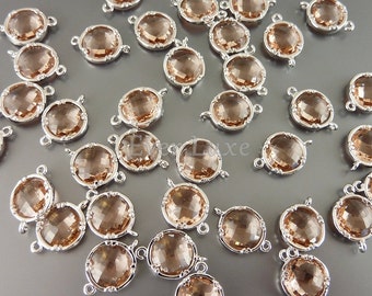 15% SALE 2 champagne 10mm round glass connectors, peach beads, bridal / wedding jewelry 5014R-CH-10