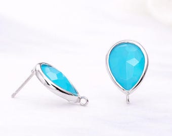 13mm x 10mm Ocean Blue Teardrop pear shape Earrings Glass Gold or Silver Bulk