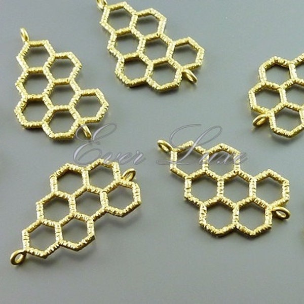 Top seller! 2 honeycomb connector pendants, geometric honeycomb charms, jewelry pendants in matte gold 1053-MG