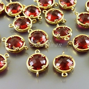 2 ruby pink red 10mm faceted round glass connectors, bridal / wedding jewelry supplies, beads 5014G-RU-10 image 1