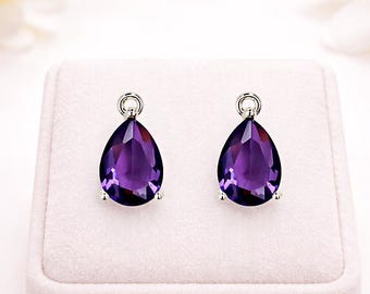 11mm x 9mm Teardrop Amethyst Glass Charms Gold Rhodium  CZ Pendant Jewelry Findings BULK