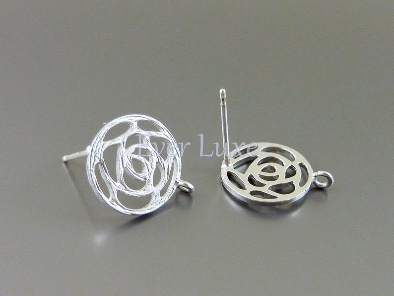 2 pieces / 1 pair Round rose silhouette earrings, matte silver earrings, stud earrings for jewelry making 1665-MR image 2