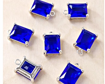 2 pcs beautiful Cobalt Blue rectangle glass pendant Super High Quality rhodium/silver glass pendants P5164R-CO