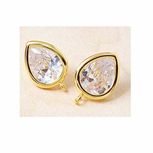 1 pair (2 pcs)  Clear CZ large Cubic Zirconia CZ 22mm long faceted teardrop stones in bezel stunning jewelry earrings E5169G-CZCL