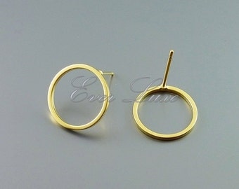 4 pcs / 2 pairs round 15mm circle stud earrings, round hoop earrings, earring making, jewelry, jewellery supplies 1071-MG-15