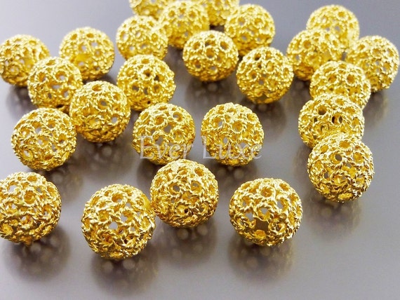 4 Matte Rose Gold 10mm Filigree Ball Beads, Round Filigree Spacers