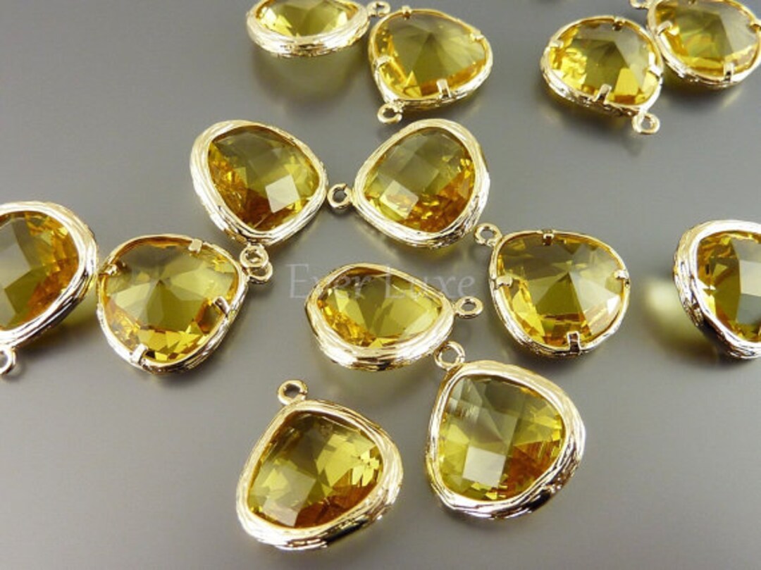 2 Yellow Topaz Glass Pendant Earring Findings for Bridesmaid Jewelry