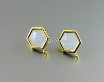 2 pcs / 1 pair of pale blue Alice blue honeycomb hexagon shape glass earrings, post earrings 5154G-ALB