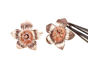 2 pcs / 1 pair Sweet Rose Gold post earrings in matte Rose-Gold, flower studs, diy earrings, modern earrings E1606-MRG-stud