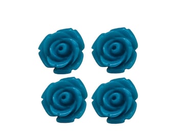 4 pcs 10mm Dark Turquoise color rose flower cabochons, flower cabs for rings, earrings 5027-DT