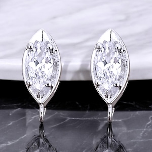 Marquise CZ Stud Earrings: Bridal Jewelry (Bright Silver) image 1