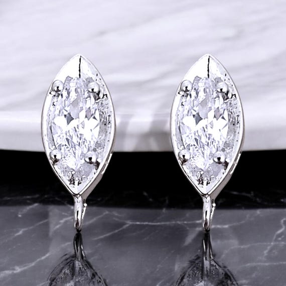 Marquise CZ Stud Earrings: Bridal Jewelry (Bright Silver)