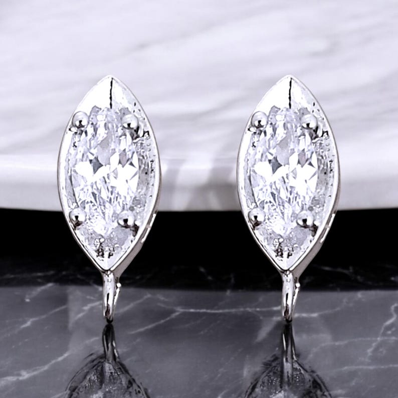 Marquise CZ Stud Earrings: Bridal Jewelry (Bright Silver) image 1