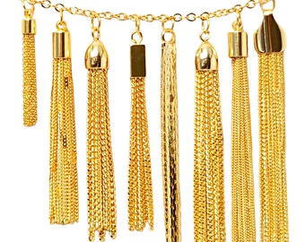 Choose Style 2 pieces Bright 16K Gold beautiful Chain Tassel Charms/Pendants great for earrings, necklace jewelry making