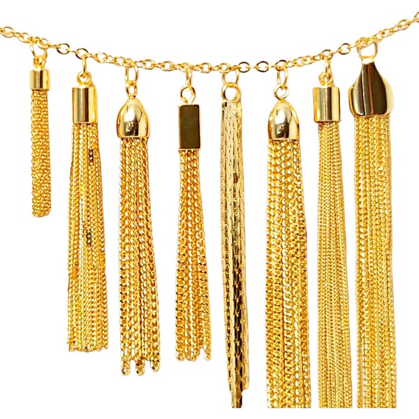 Choose Style 2 pieces Bright 16K Gold beautiful Chain Tassel Charms/Pendants great for earrings, necklace jewelry making