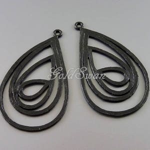2pcs Matte Black teardrop filigree pendants, multiple teardrop pendants, black lacquer coated brass wholesale DIY jewelry supply 1601-BL