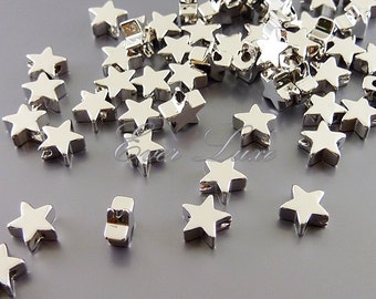 Cuentas de estrella de rodio brillante: 6 mm, latón, suministros de joyería (4 piezas)