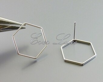 4 pcs / 2 pairs large 17mm honeycomb / hexagon shape stud earrings, earrings, earring making, jewelry supplies 1074-MR-17