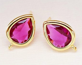 1 pair (2 pcs) Fuchsia Beautiful long glass faceted teardrop glass stones in bezel stunning jewelry earrings E5169G-FU