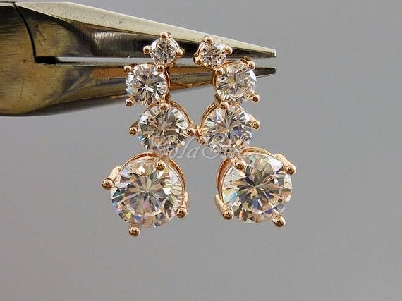 Rose Gold Cascading CZ Crystal Earrings: Bridal Jewelry