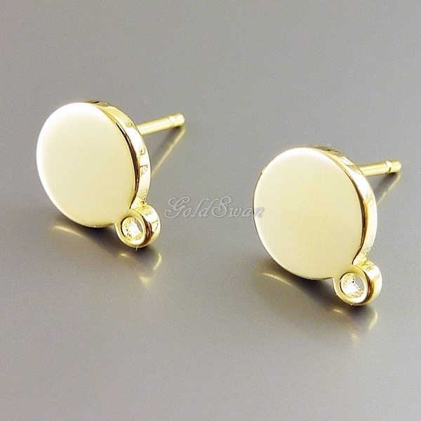 Gold Disc Stud Earrings: 8mm Shiny Brass Circle (2 Pairs)
