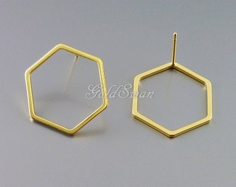 choose color & finish 4 pcs / 2 pairs 17mm hexagonal stud earrings, minimalist triangle earrings 1074 (matte/shiny, 17mm)