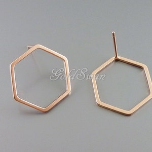 4 pieces / 2 pairs matte finish rose gold plated brass 17mm hexagon earrings, honeycomb earrings, geometric earrings 1074-MRG-17