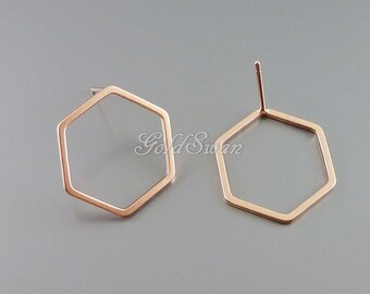 4 pieces / 2 pairs matte finish rose gold plated brass 17mm hexagon earrings, honeycomb earrings, geometric earrings 1074-MRG-17