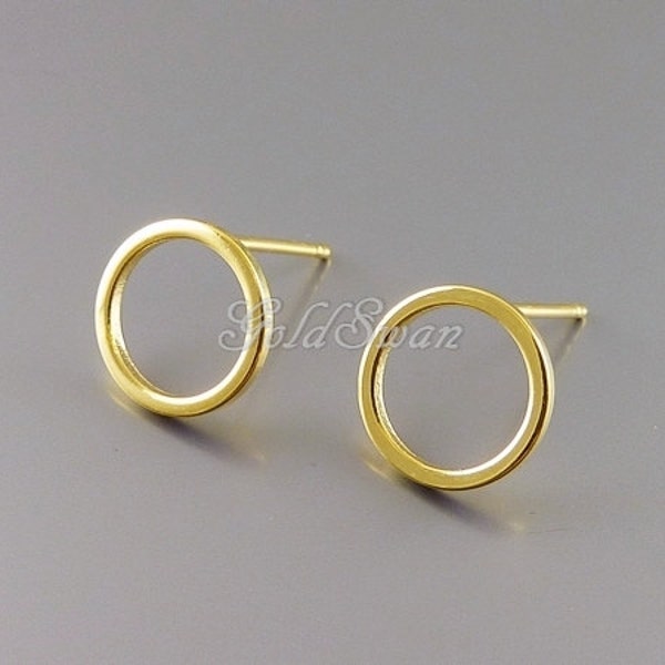 4 pcs / 2 pairs polished gold / bright gold 10mm circle stud earrings, round studs, open circle earrings, earring studs 1071-BG-10