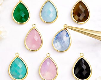 15mm x 13mm Teardrop Glass Charms Gold Rhodium Pear Pendant Colorful Glass Jewelry Findings