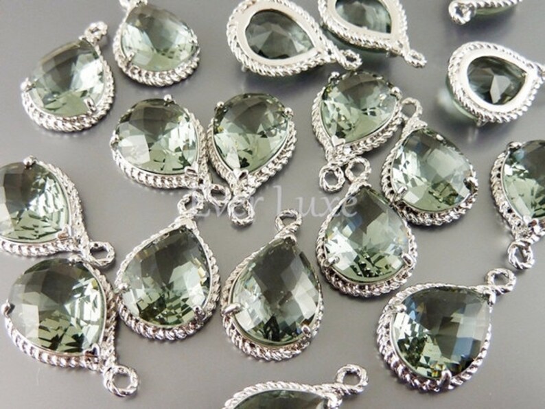 2 Gray glass stone pendants with silver rope rim, unique glass jewelry charms, jewelry supplies 5054R-GR 