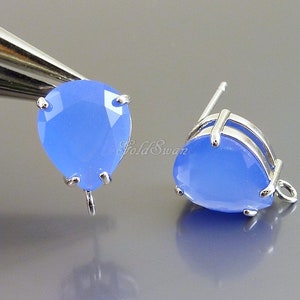 2 pcs / 1 pair purple blue glass stone in silver setting earrings, periwinkle teardrop earrings E5067R-PW