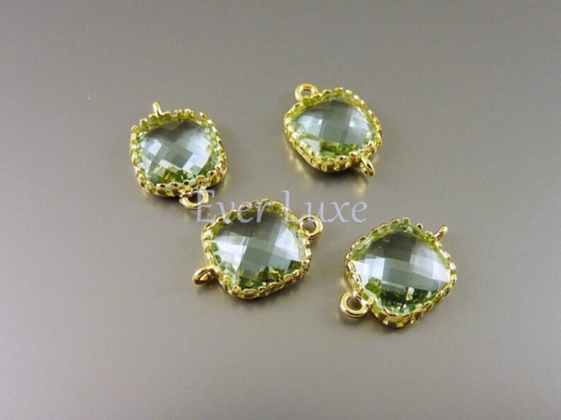 15/% SALE 2 prasiolite green color square glass connectors jewelry supplies 5055G-PR glass beads stones