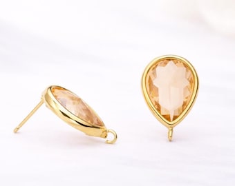 13mm x 10mm Champagne Teardrop pear shape Earrings Glass Gold or Silver Bulk