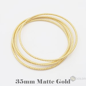 4 MATTE gold 35mm textured hoop pendants, geometric round circle pendants, dainty supplies for earrings, necklaces 1861-MG-35