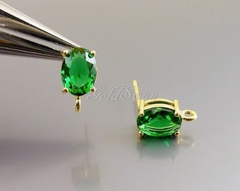 2 pieces / 1 pair Emerald green faceted oval glass earring findings, bridal jewelry 5162G-EM