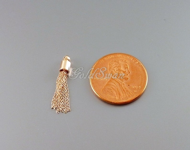 small brass metal chain tassels 20/% SALE 4 rose gold tiny chain tassel charms rose gold jewelry tassel pendants 2076-BRG