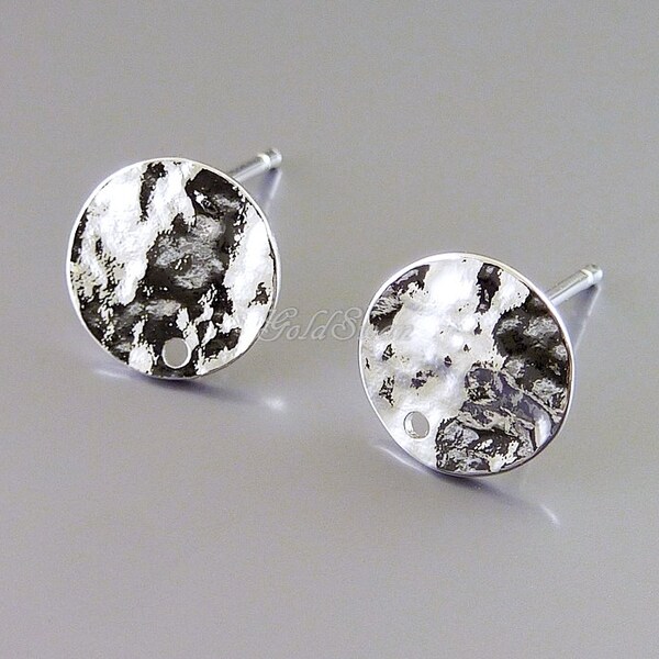 4 pcs (2 pairs) shiny silver hammered / wrinkled disc earrings, flat coin disc earrings 2172-BR-S