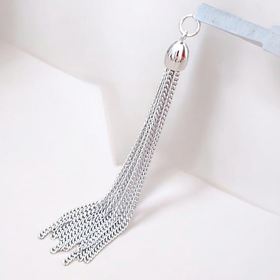 Shiny Rhodium Brass Chain Tassels: Bohemian Jewelry Findings (70mm)