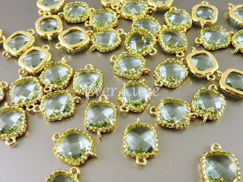 15/% SALE 2 prasiolite green color square glass connectors jewelry supplies 5055G-PR glass beads stones