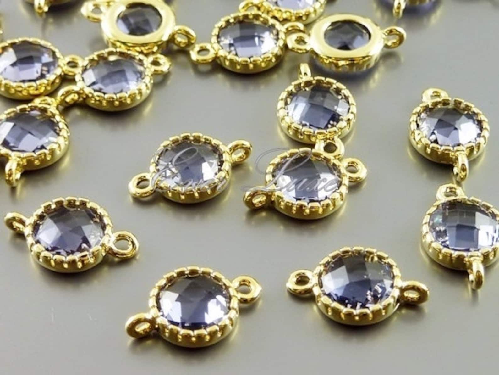 2 Amethyst Purple Round 7mm Glass Stone Jewelry Connectors Etsy