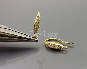 2 pieces / 1 pair Cubic Zirconia hook earrings, brass ear wires, CZ pave earrings, gold earrings, earring making supplies 1894-BG