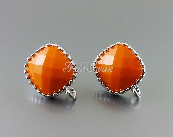 2 Pcs 1 Pair Beautiful Opaque Orange Color Stone Earrings